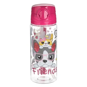 Sticla de apa cu mecanism pop-up, 500 ml, Transparenta, cu design Catel si Pisica