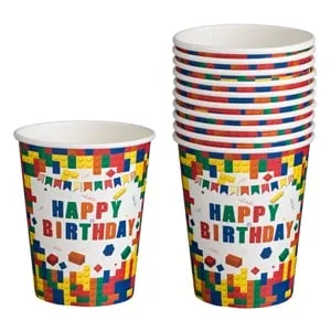 Set 10 pahare de petrecere Happy Birthday carton colorate