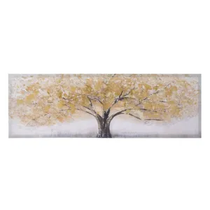 Tablou in ulei pe panza, Copac cu detalii aurii glitter, 90x30x2.5cm, Rama din lemn