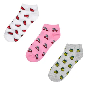 Sosete Scurte Fructe pentru Femei - Set 3 Perechi Roz Albe Gri