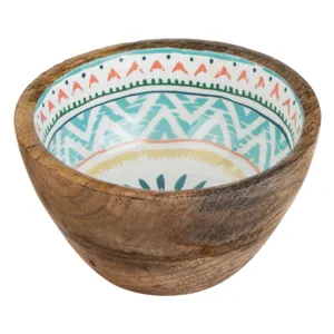 Bol de Lemn Emailat cu Design Aztec Colorat