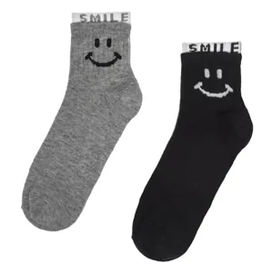 Sosete Fancy Quart Gri Negre Emoji pentru Femei - 2 perechi