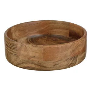 Bol rotund din lemn natural cu model rustic pentru servire