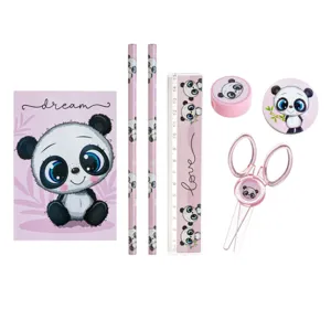 Set Școlar cu Model Panda, 7 piese, Roz