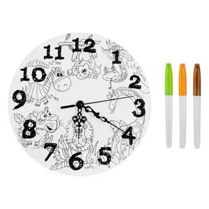 Set Creativ Ceas de Perete cu Animale din Jungla, de Colorat, cu 3 Carioci, Ø24cm