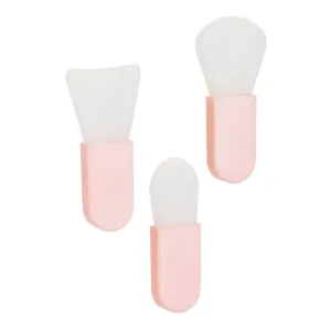 Pensula Mini cu Spatula de Silicon pentru Masca Fata, Set 3 buc, Roz si Alb, 6 cm