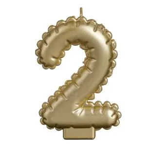 Lumânare aniversară aurie metalizată cu numărul 2