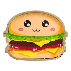 Farfurii de Carton Burger 3D Colorat cu Folie Aurie