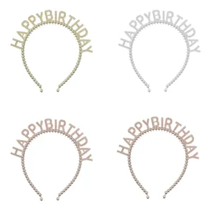 Coronite de petrecere Happy Birthday cu margele aurii, argintii si roz - Set 4 bucati