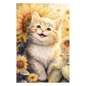 Puzzle cu pisică și floarea soarelui, 104 piese, multicolor