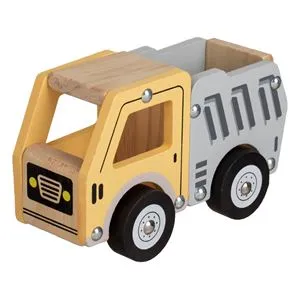 Camion din Lemn cu 4 Roti, Galben si Gri, 14x7x9cm