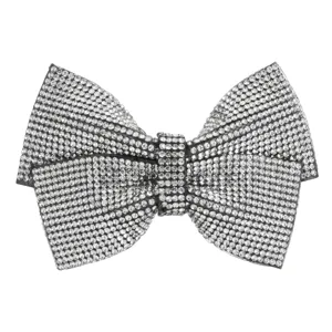Clamă de păr fundiță cu strasuri, Argintiu, 9.5 cm