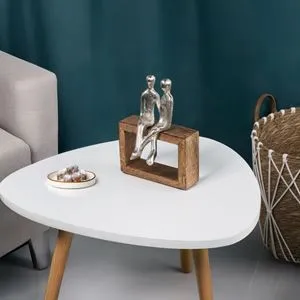 Decoratiune de masa cu banca din lemn si figurina cuplu, 15.5x11x21cm