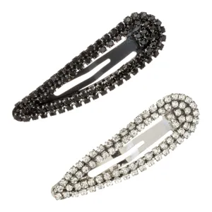 Set 2 Clame de Păr Metalice cu Strass Negru și Transparent