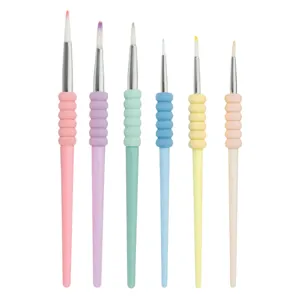 Set 6 pensule de pictură cu vârf rotund, mânere pastelate