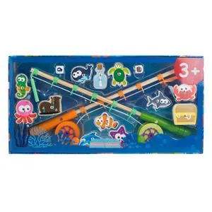 Set de Pescuit Magnetic din Lemn cu 2 Undițe, Multicolor