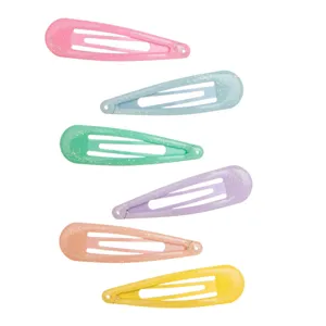 Set 6 Clame Metalice pentru Păr, Culori Pastel cu Glitter, 6 cm