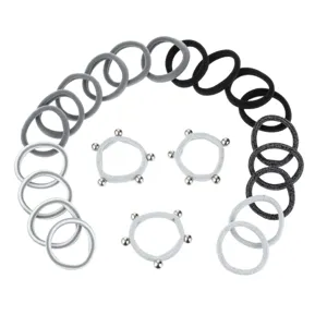 Elastice de par din frotte cu lurex argintiu, Set 22 buc, Negru si Gri