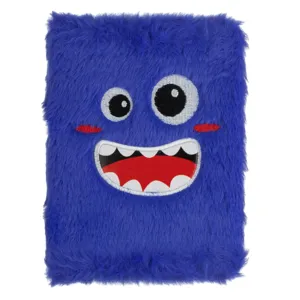 Carnet Notițe A6 cu Copertă din Blană Sintetică Albastră, Design Monstru, 80 Fil