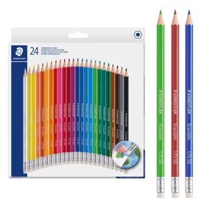 Set 24 Creioane Colorate Subțiri cu Radieră, Diferite Culori