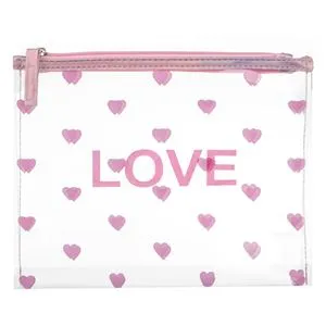 Portfard Transparent cu Inimi Roz Glitter și Mesaj LOVE 22.5x19cm