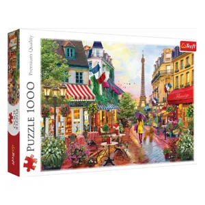 Puzzle 1000 de piese, Paris - Turnul Eiffel, Fată cu câine și Bistro, Multicolor, Carton