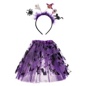 Set Deghizare Halloween Fete Tutu Mov Negru Lilieci Pene