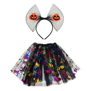 Set Deghizare Halloween Fusta Tutu cu Coronita Neagra Multicolor