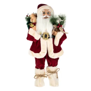 Figură Decorativă Moș Crăciun, Costum de Crăciun Roșu-Bej, Decorațiune Sărbători