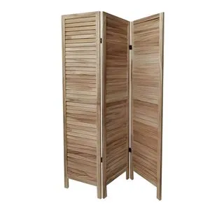 Paravan Despartitor Decorativ din Lemn Natural cu 3 Panouri
