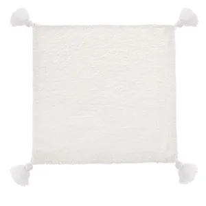 Fată de pernă decorativă din imitație de blană, albă, cu ciucuri, 40x40 cm