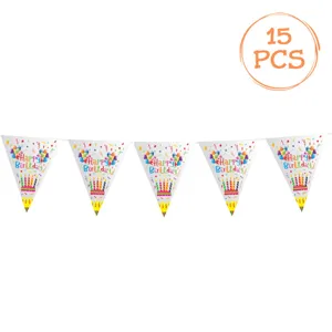 Stegulete metalizate din folie aurie de petrecere, Happy Birthday, 4.8m, 15 buc