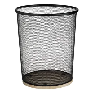 Coș de gunoi metalic cu bază din lemn, 8.5L, Ø23.5x26cm, negru