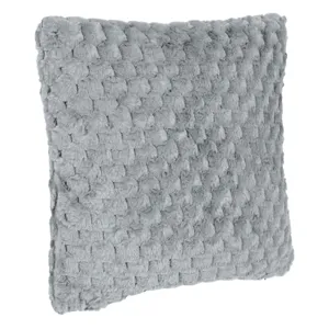 Pernă decorativă gri din imitație de blană cu model reliefat, 60x60 cm