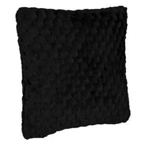 Pernă decorativă neagră din imitație de blană cu model reliefat, 60x60 cm