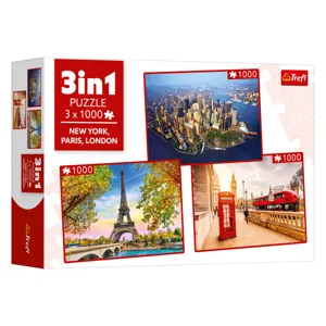 Puzzle cu 3 Imagini New York Paris Londra (3x1000 Piese)