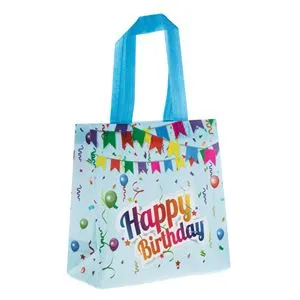 Sacosă multifuncțională polipropilenă pentru cadouri Happy Birthday bleu