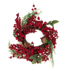 Coroniță Decorativă Crăciun cu Pomușoare și Conuri, 40cm