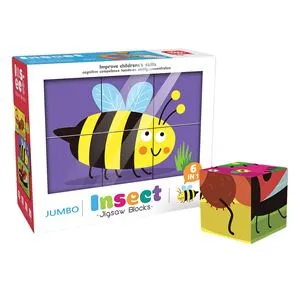Cuburi Puzzle cu Animale și Insecte, 6 Piese, Multicolor, 21.7x18x6.6cm