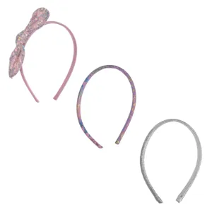 Set Coronite de Par pentru Copii, 3 buc, Roz, Mov Metalizat si Argintiu cu Paiete si Glitter