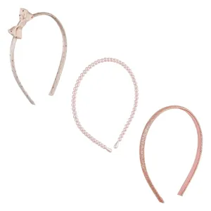Set Coronite de Par pentru Copii cu Fundita, Buline Roz si Aurii, Margele si Glitter - 3 bucati