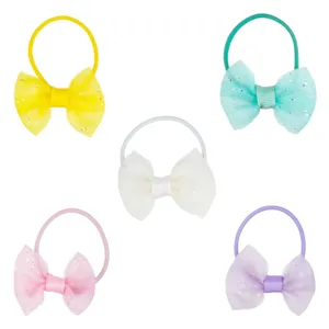 Elastice de Par Pastel cu Glitter și Fundite - Set de 10 buc