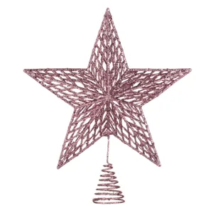 Vârf Brad Stea 3D Roz cu Glitter Model Perforat