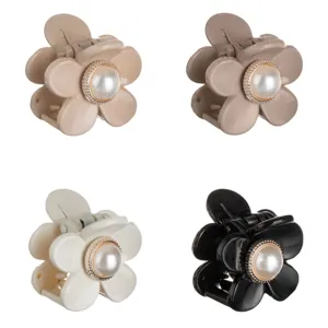 Set 4 Clame de Păr Formă Floare cu Mărgea, Multicolore
