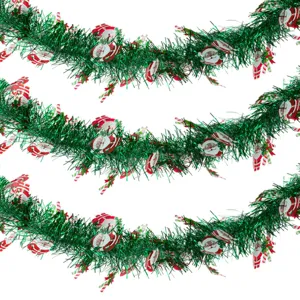 Beteala decorativa de Craciun cu tinsel transparent, Mos Craciun si bastonase, 3m x 10cm, Verde