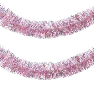 Beteala de Craciun cu Tinsel Roz Auriu Irizat 3m x 10cm