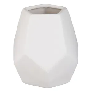 Suport pixuri ceramic, formă poligonală, alb crem, 11x11x12.5 cm