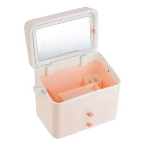 Oglindă machiaj LED cu portfard pentru cosmetice și accesorii