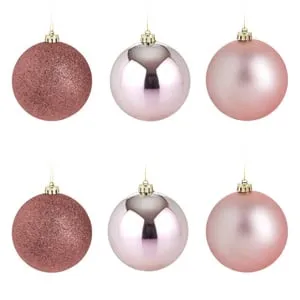 Set Globuri de Craciun Roz Mat și Glitter Ø10cm - 6 buc