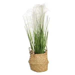 Ghiveci Decorativi cu Iarbă și Flori Albe 44cm